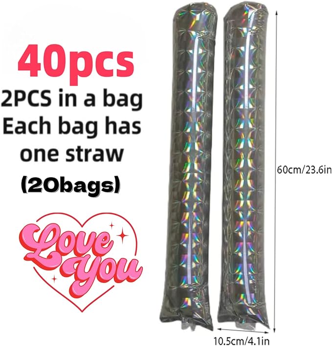 40pcs Round headTeam Spirit Boom Sticks Thunder Sticks Cheering Sticks Team Spirit Plastic Cheerleading Spirit Stick Clapper Inflatable Noise Maker Sports Supply (Glitter color)