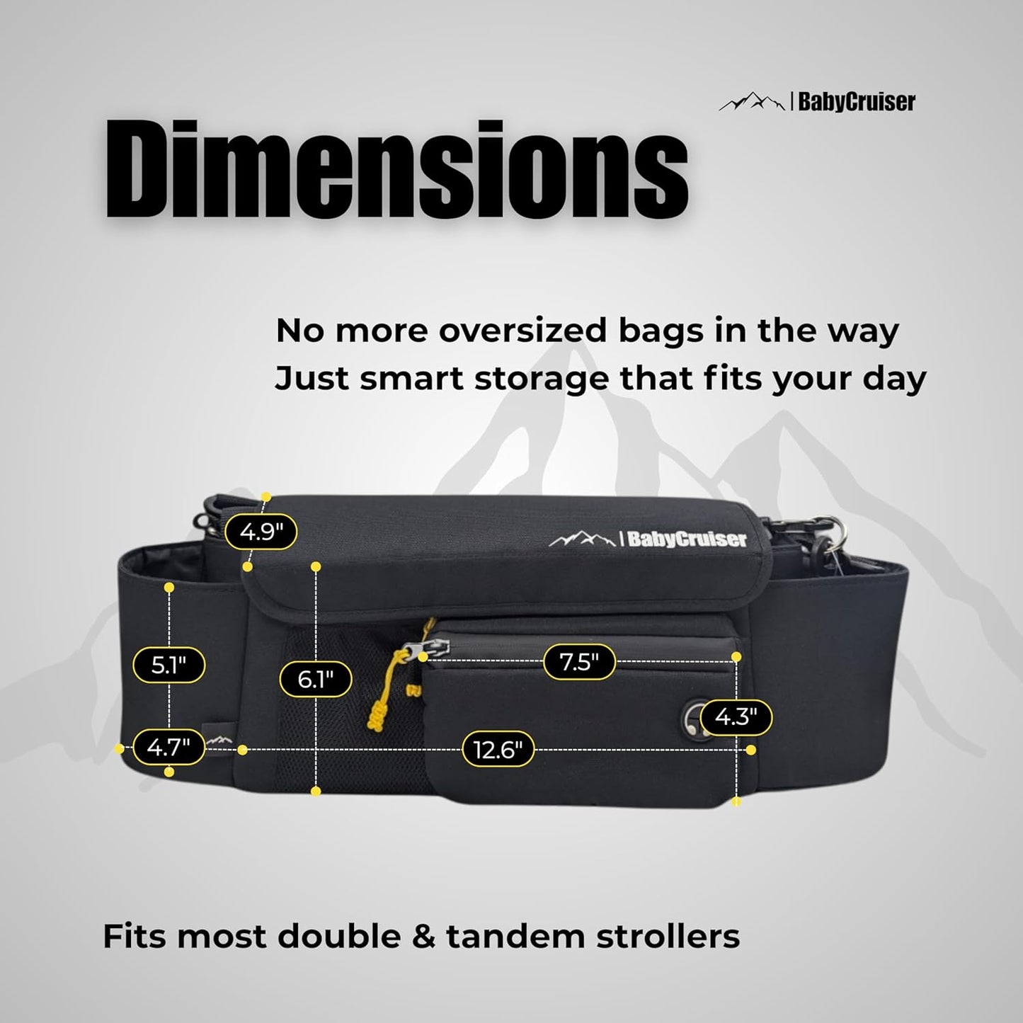 Stroller Caddy Double Stroller Organizer with Cup Holder Phone Pocket Changing Mat Straps Mounted 2 x Stroller Water Bottle Holder