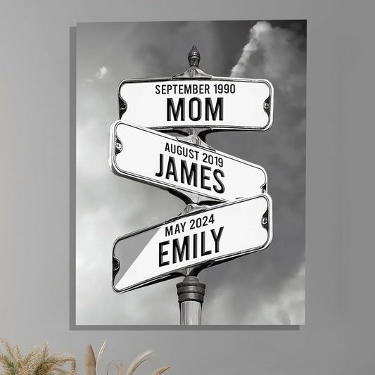 Personalized Gifts for Mom Family Names Street Custom Multi-Name Date of Birth Vintage Street Sign Happy Mothers Day Canvas Wall Art Best Christmas Gifts for Mommy from Daughter Son Children Kids #1