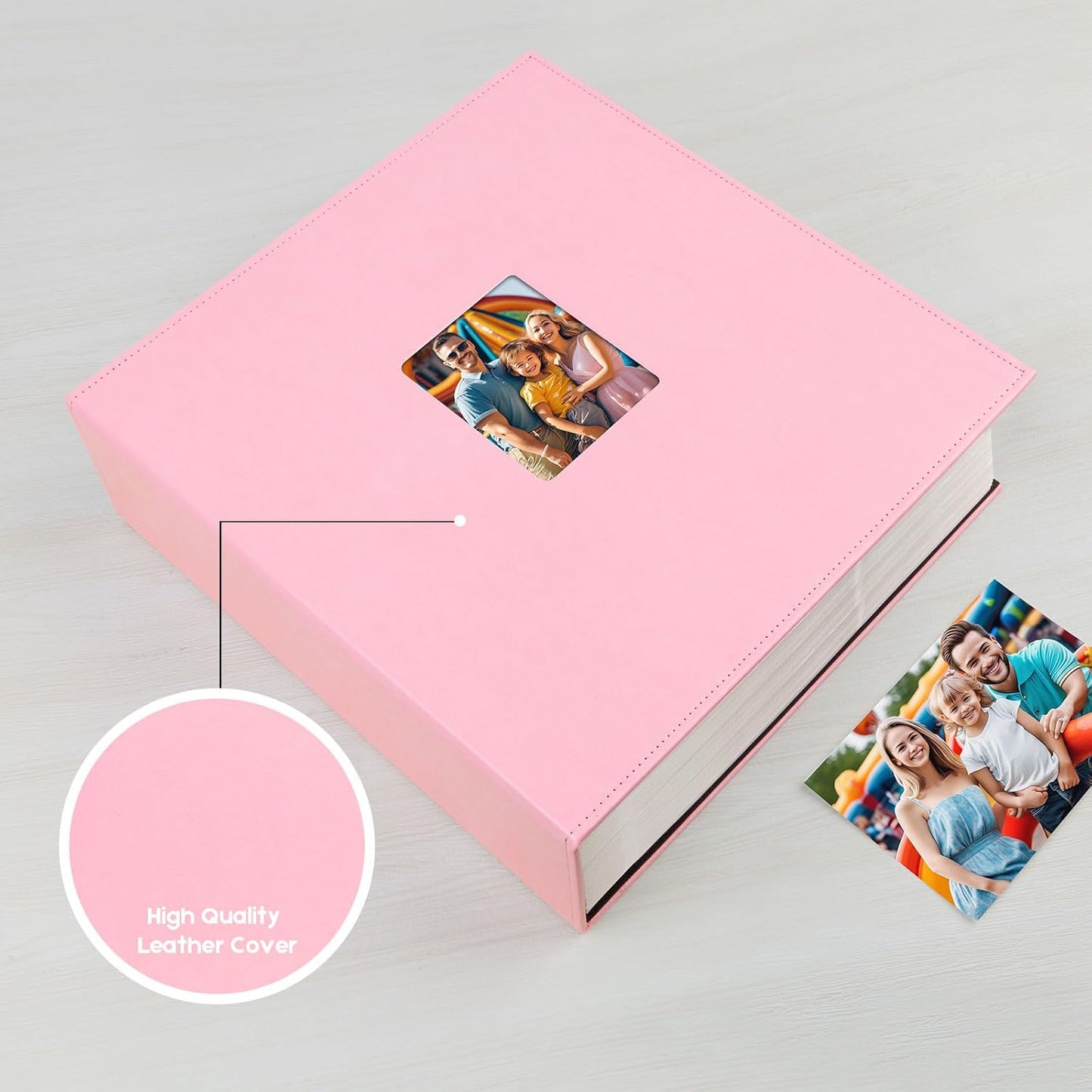 Aevdor 1000 Pockets Photo Album 4x6, Extra Large Capacity Leather Cover Wedding Family Picture Book Holds 1000 Horizontal and Vertical Pictures, Acid-free Pages 4x6 Photo Album with Front Window, Pink