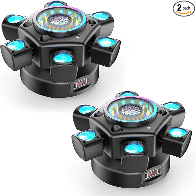 2-Pack 120W Moving Head 6 Arms Stage Lights with Mixed Lighting Effects,DJ Stage Lighting for Party Disco Club Wedding Bar