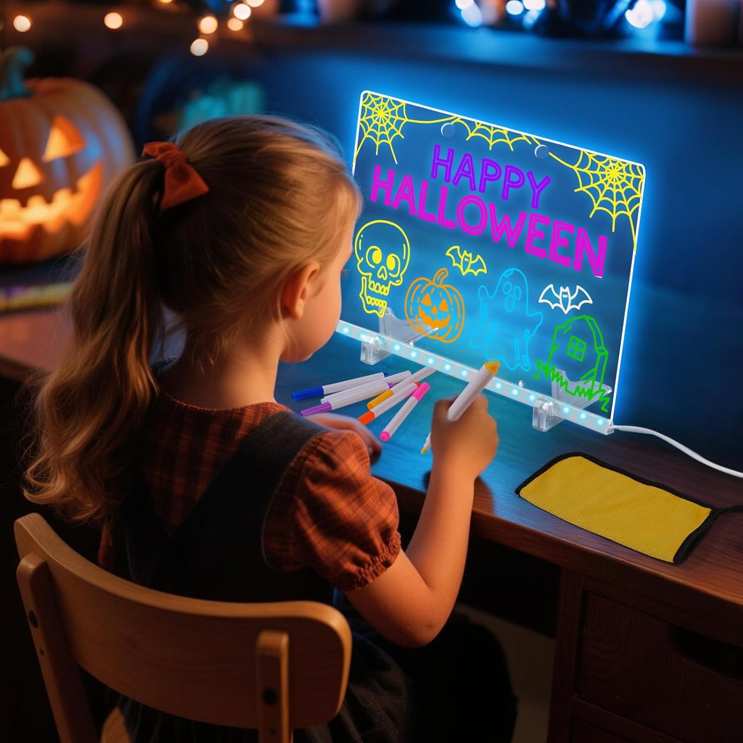 Lumiboard Led Drawing Board with 7 Colors,12"X8" Acrylic Dry Erase Board with Light, Include Adapter, Hanging Chain, Led Drawing Board for Kids with Stand,Birthday and Halloween Gifts for Kids