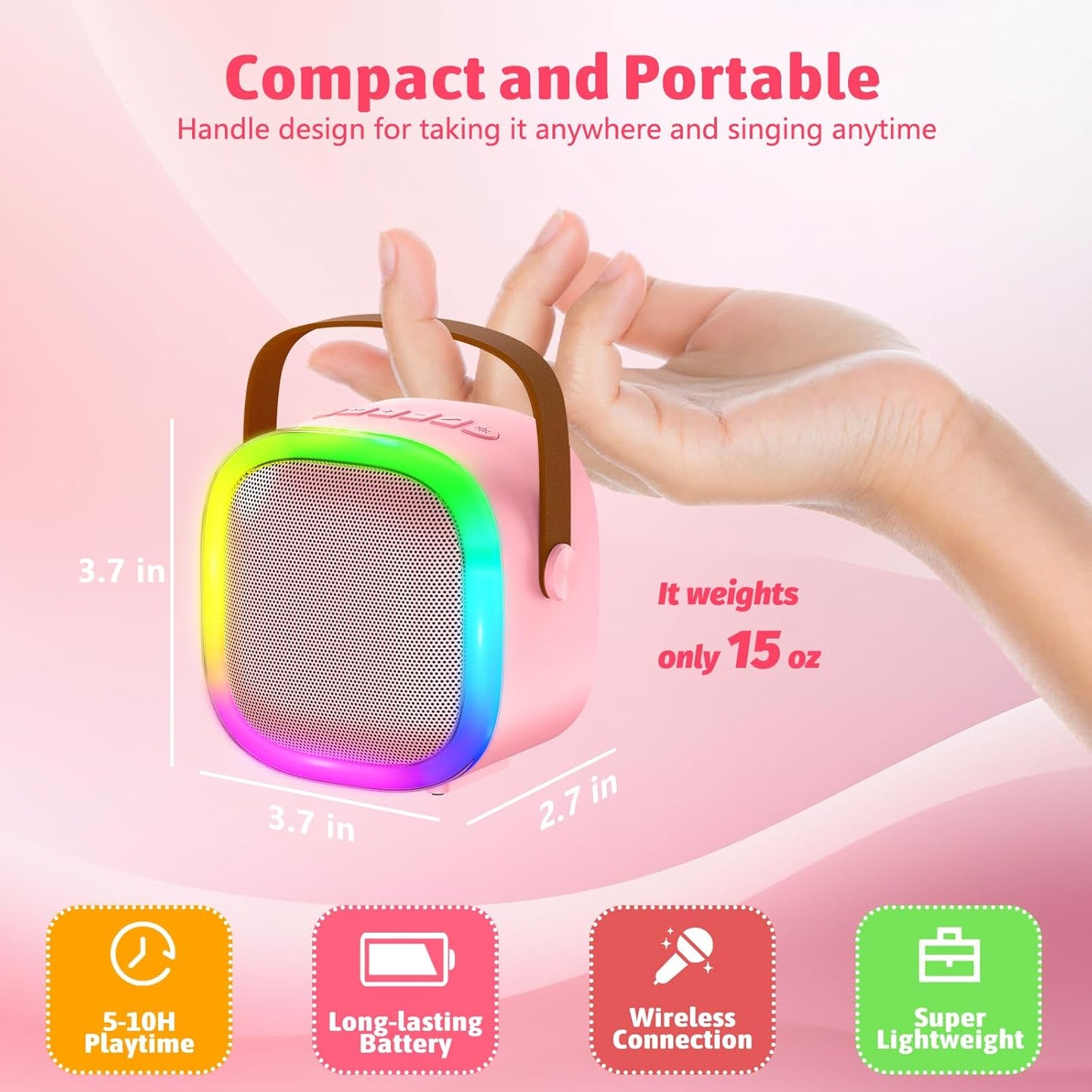 Karaoke Machine for Kids Adults, Portable Bluetooth Speaker with Wireless Microphone and LED Lights, Kids Toys Birthday Gifts for Girls and Boys Ages 4, 5, 6, 7, 8,9,10,11,12+ Years, Home Party