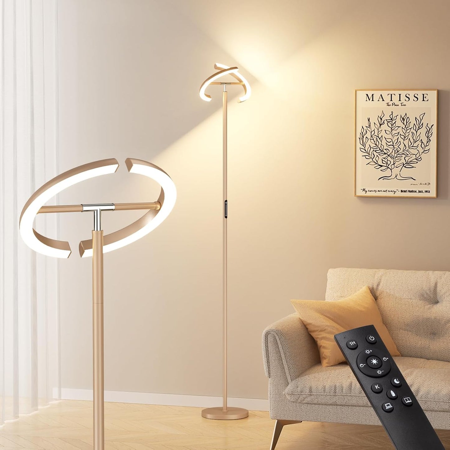 Floor Lamps for Living Room, 40W/2400LM LED Floor Lamp with Touch & Remote Control, 70" Tall Standing Lamp Stepless Dimmable, Modern Torchiere Corner Lamp for Bedroom, Office - Light Gold