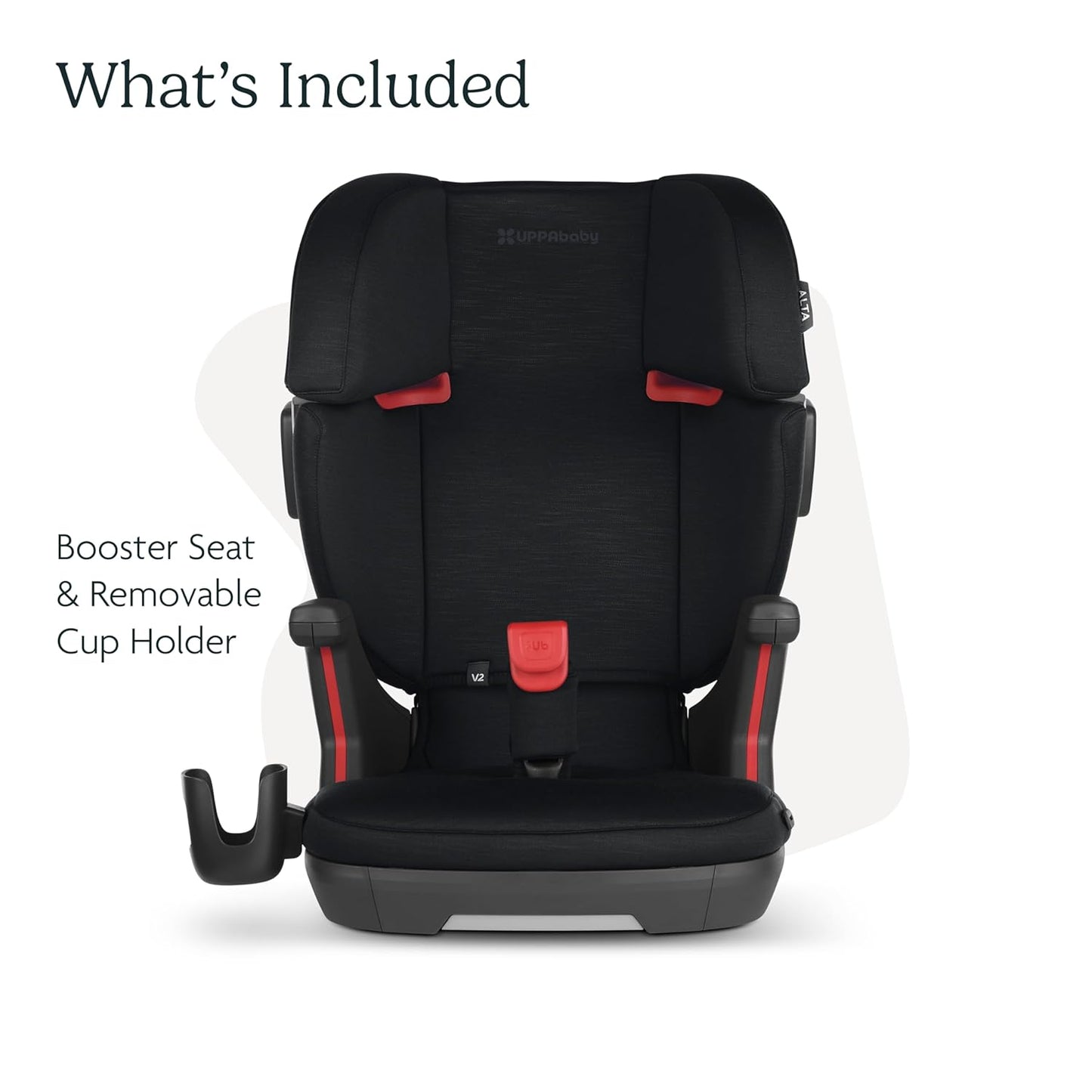 UPPAbaby Alta V2 High Back Booster Seat/Seven-Position, Active Support Headrest for Growing Children/SecureFit Integrated Belt Guide + Positioner/Cup Holder Included/Jake (Black Mélange)