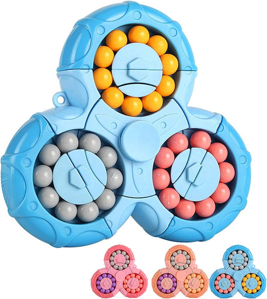 Magic Bean Rotating Brain Teaser Finger Puzzle Toy,Boys Girl Handheld Spinner Stress Anxiety Relief Ball Game Sensory Toys,Gift for Kids Ages 3Above Easter Christmas Birthday New Year (Blue)
