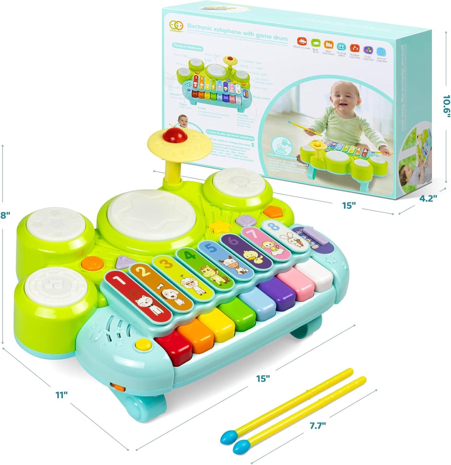 Marstone Toys for 1 Year Old Boy and Girl Gifts: Baby Musical Toys for Toddler 1-3, Piano Drum Set for Baby 6-12, 12-18 Months, Educational Learning Birthday Gift for Kids Age 0-2