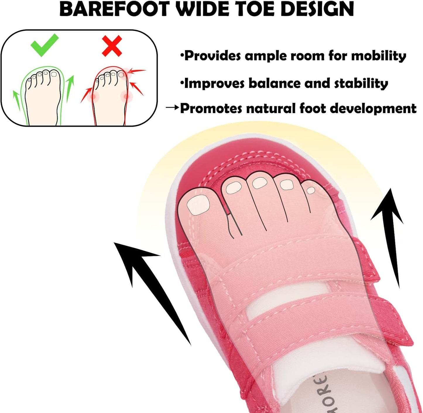 MORENDL Wide Toe Box Shoes Toddler Barefoot Shoes Baby Walking Shoe Boy Girl Non-Slip Zero Drop Minimalist Sneakers Comfort Tennis Outdoor Activities