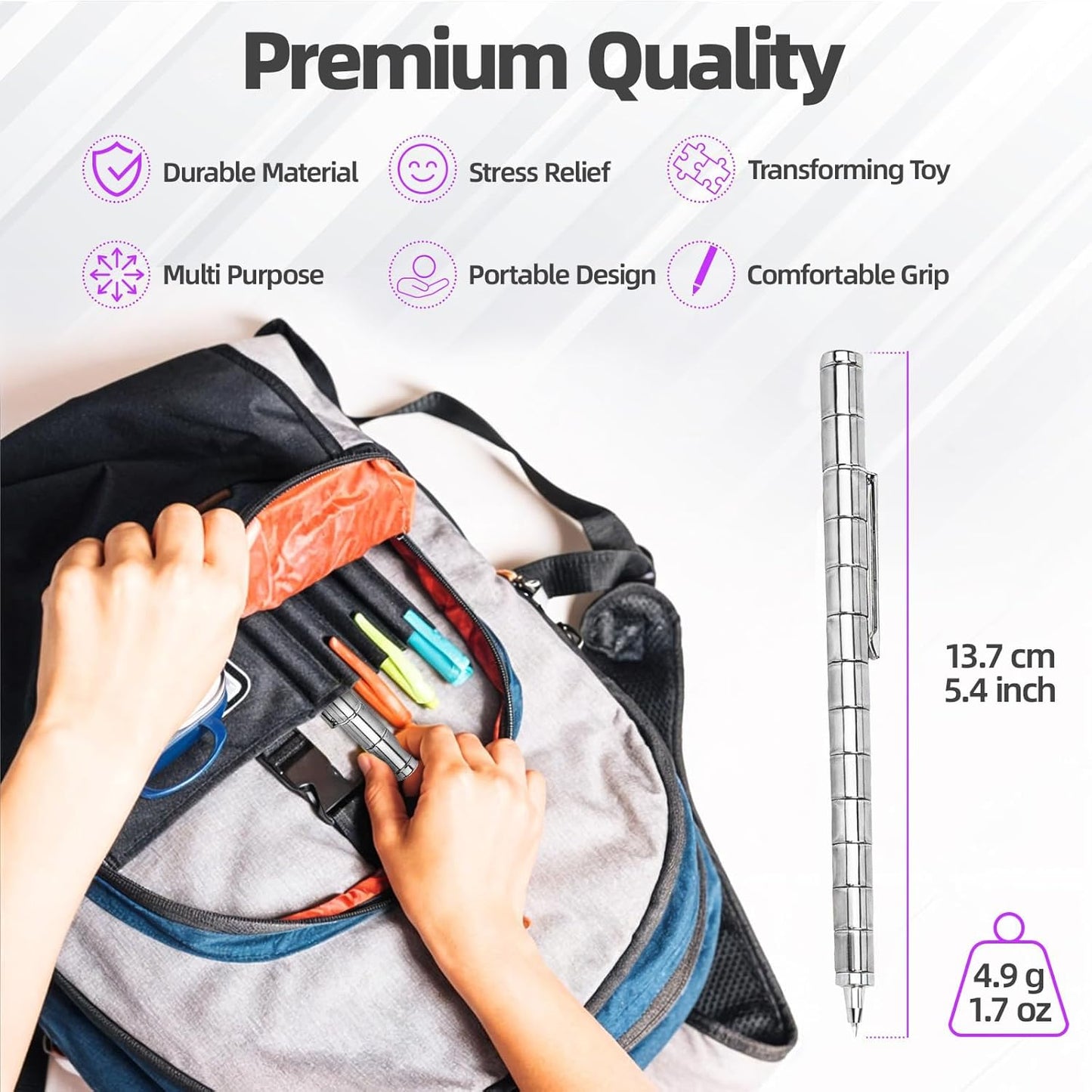 Magnetic Fidget Pen Toys - Multifunctional Writing Novel Pen for Friends, Kids, Boys, Girls, Teens 8 9 10 11 12, Office Teacher Birthday Party Gifts, Stress & Anxiety Relief(Silver)