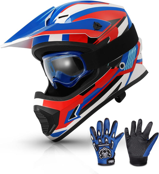 TCMT Dot Youth & Kids Motorcycle Off-Road Helmet Full Face Motocross Street Dirt Bike Mountain Bike BMX MX ATV Helmet+Goggles+Gloves New