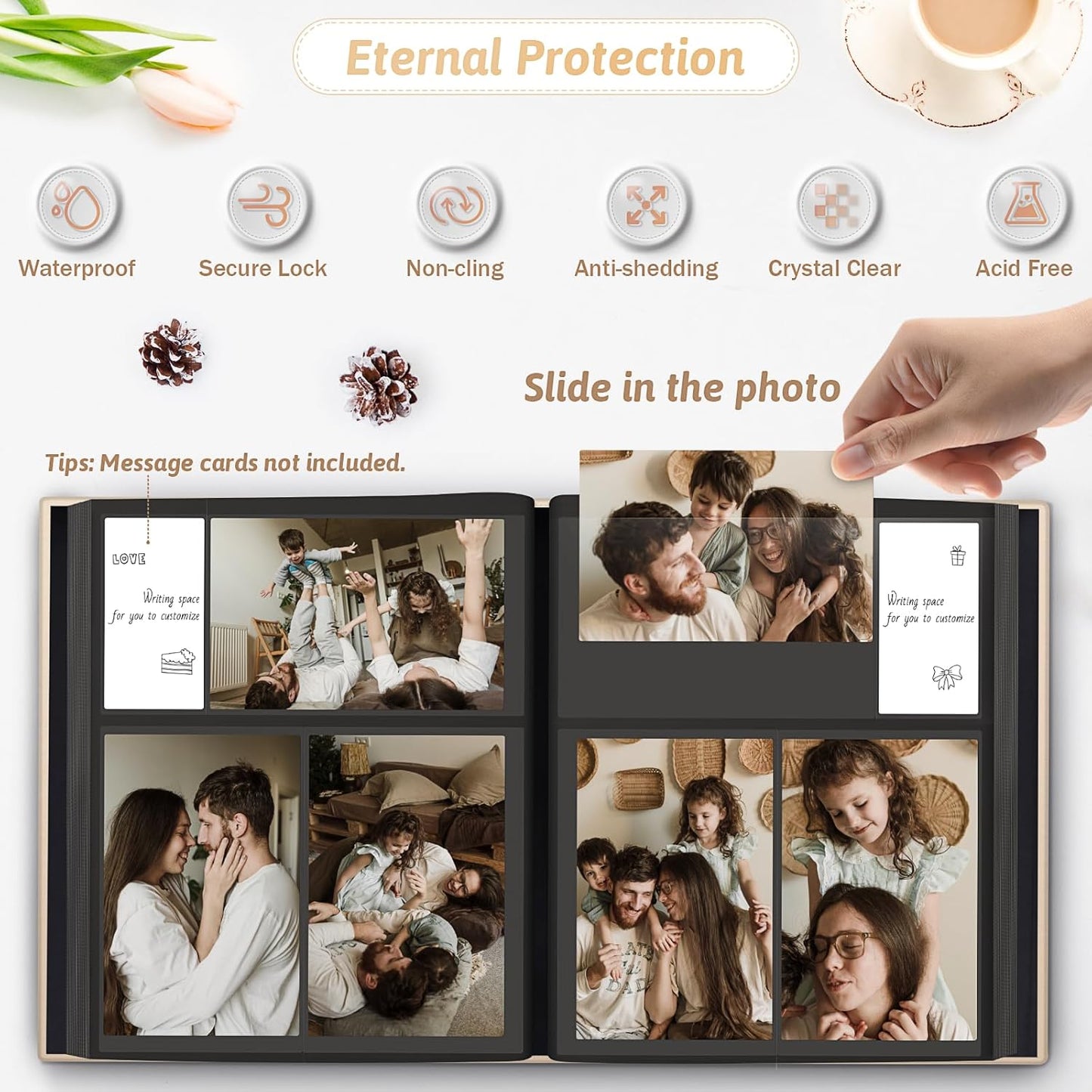 Popotop Photo Album 4x6 300 Pockets with Leather Hardcover Cover, Small Photo Album Holder Book with 50Pcs Pages for Family Travel Wedding Baby Gifts