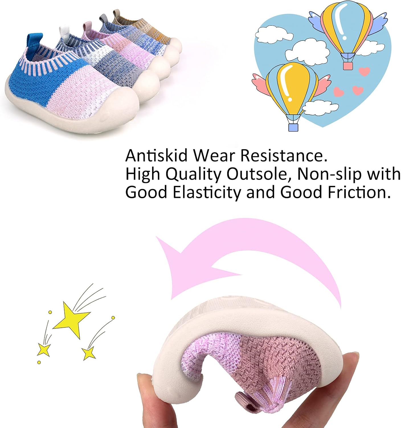 Baby First-Walking Shoes 1-4 Years Kid Shoes Trainers Toddler Infant Boys Girls Soft Sole Non Slip Cotton Canvas Mesh Breathable Lightweight TPR Material Slip-on Sneakers Outdoor