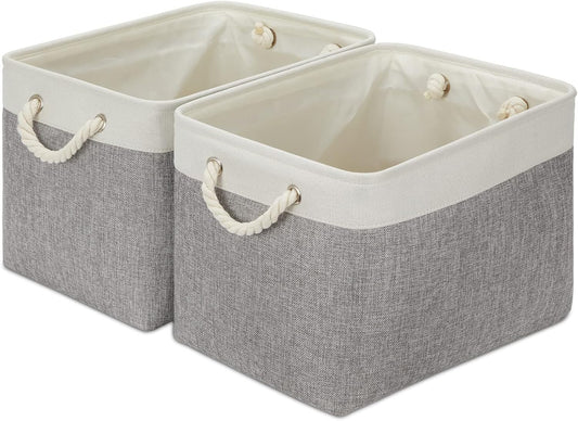 DULLEMELO Storage Baskets for Organizing 16x12x12 Large Fabric Storage Bins Baskets Set of 2 Collapsible Decorative Storage Boxes for Shelves Closets Nursery Toy Clothes (White And Grey)