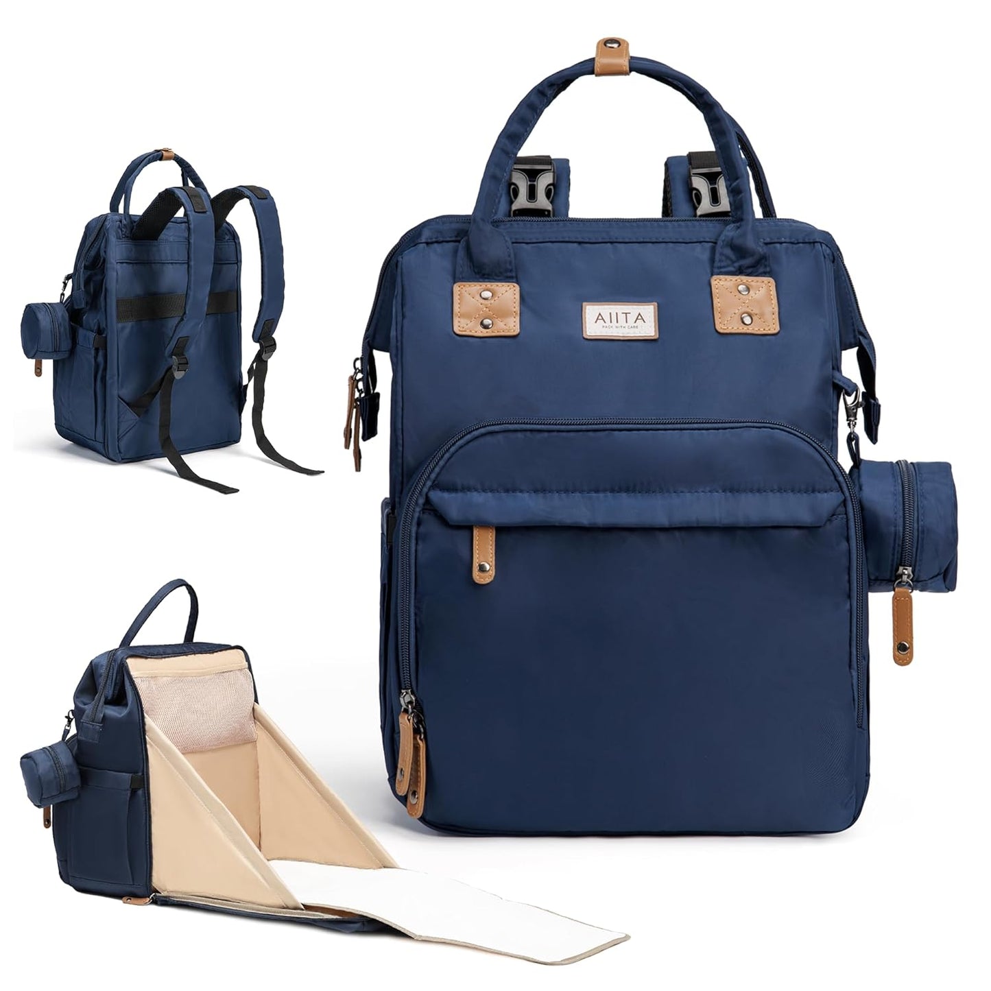 Diaper Bag Backpack, Multifunction Diaper Bag with Changing Station, Stylish Baby Bags, Large Unisex Diaper Backpack for Mom and Dad, Baby Registry Search, Portable Changing Pad – Navy Blue