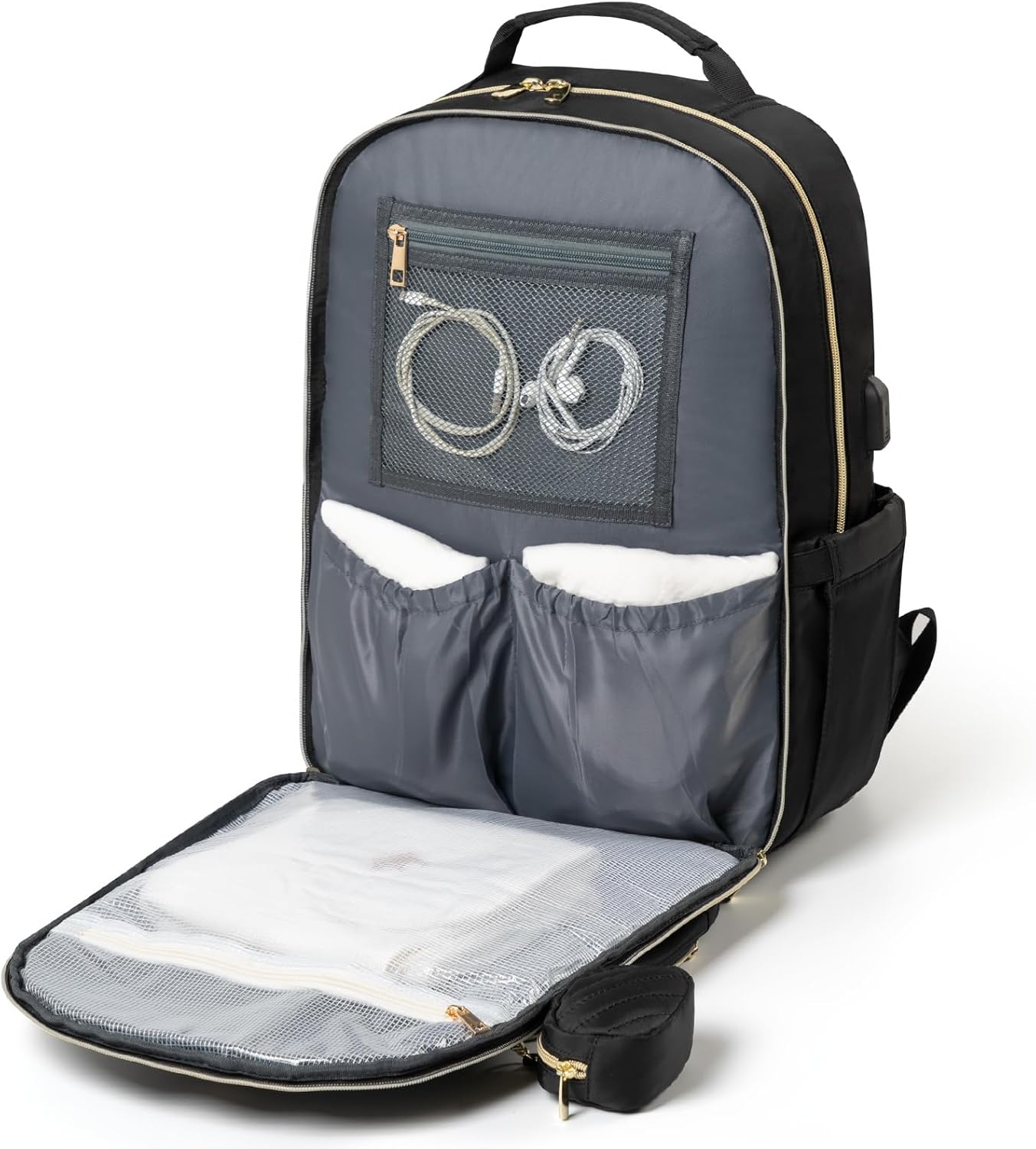 MOMUVO Diaper Bag Backpack, Quilted Baby Bag with Changing Pad and Stroller Straps and Pacifier Case, Large Travel Diaper Bags for Mom Dad,Black