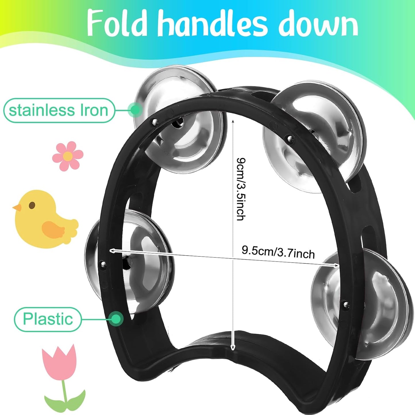 Yeshone 30 Pack Tambourine for Kids Adult Tamborines Musical Instrument Noise Makers 4 Bells Handheld Tambourines for Back to School Supplies Church Wedding Operation Christmas(Black)