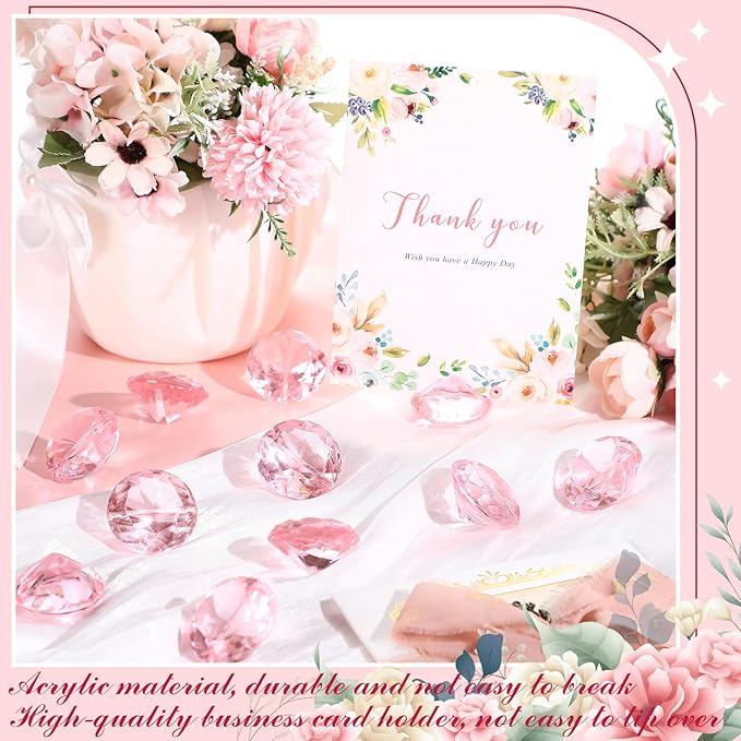 Boao 24 Pack Diamond Place Card Holders Acrylic Table Number Holder Card Stands Crystal Diamond Party Decorations Favor for Weddings Home Table(Pink)