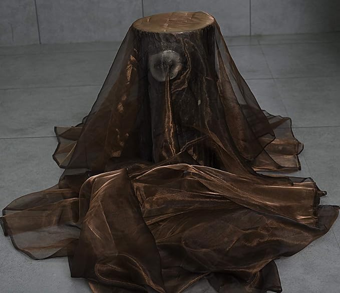 VDS Coffee Organza Fabric, 40 Yards Continuous, 45” Wide, Wedding Party Decoration Iridescent Crystal Sheer Shiny Organza Tulle Bridal Dress DIY Crafts Costume Sewing Backdrop Arch Cloth