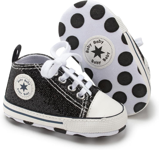Unisex Baby Girls Boys Canvas High-top Shoes, Newborn Infant Anti-Slip Soft Sole Frist Walking Breathable Sneakers