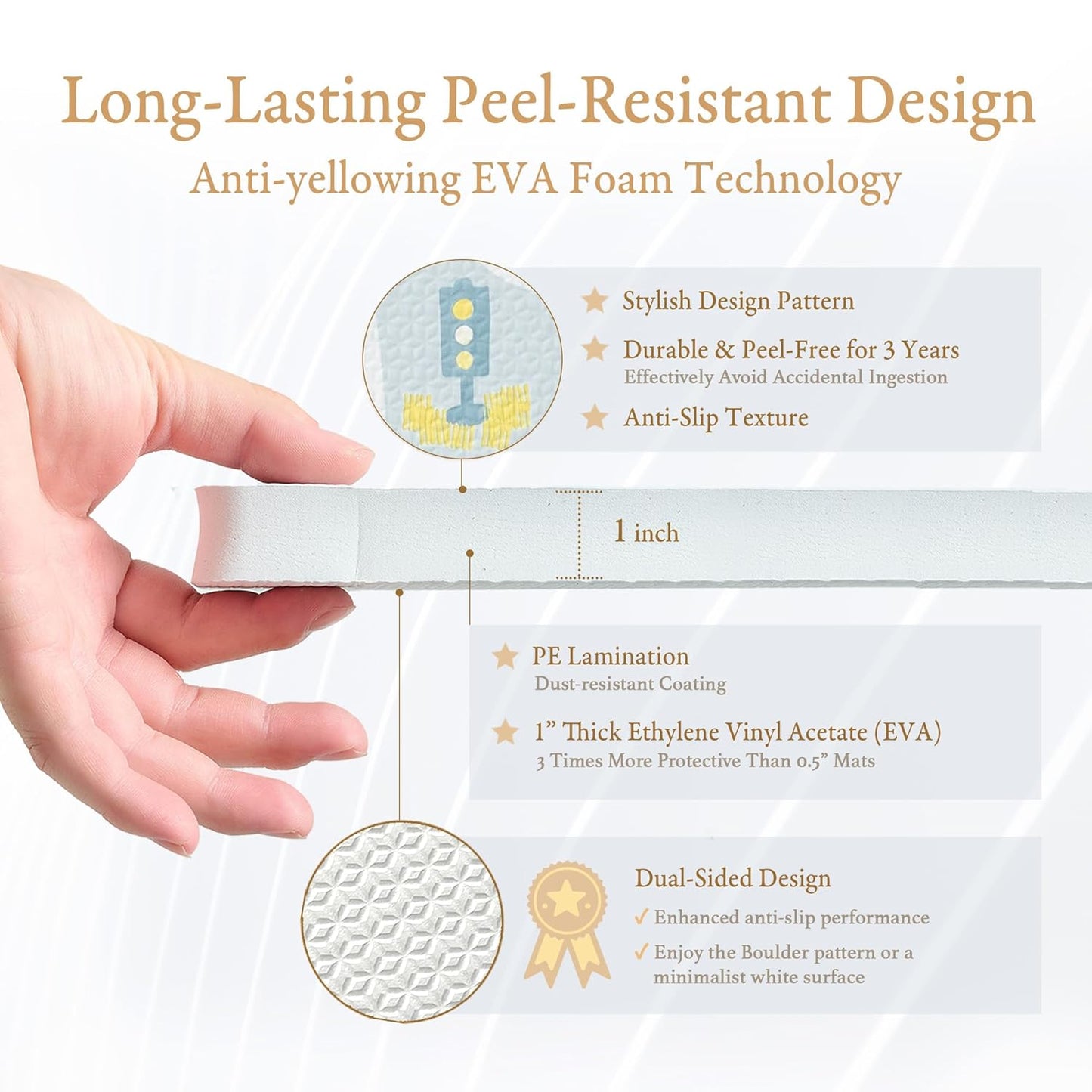 Premium Baby Foam Play Mats -Stylish Floor & Exercise Puzzle Mat for Toddlers & Kids- 6 Soft, Non-Toxic, Odorless, Peel-Resistant Foam Tiles - 6ft x 4ft -1" inch Extra-Thick, Warm Beige