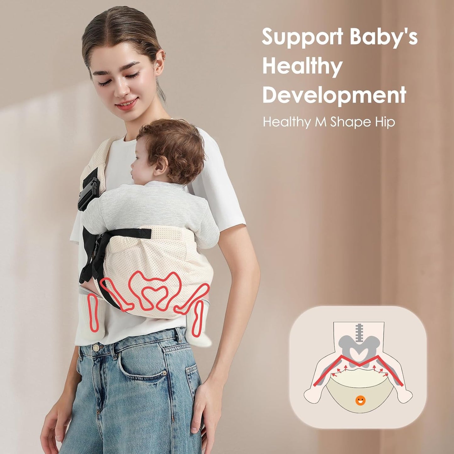 Toddler Sling Carrier, Easy to Wear Baby Carrier Sling 7-40 lbs, Adjustable Lightweight Baby Wrap Sling, Perfect Toddler Hip Carriers One Size Fits All, Beige Mesh