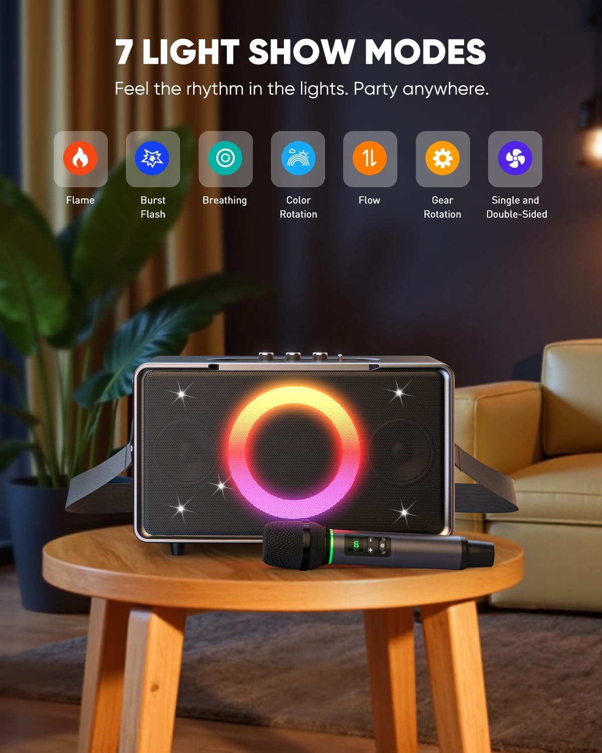 GFEEN Portable Bluetooth Speaker: 200W Peak, 15H Playtime, Wireless Speakers with Microphone, 5″ Subwoofer, Loud Sound, Light Show, Fast Charging for Outdoor, Party, Backyard(Silver with 1Mic)