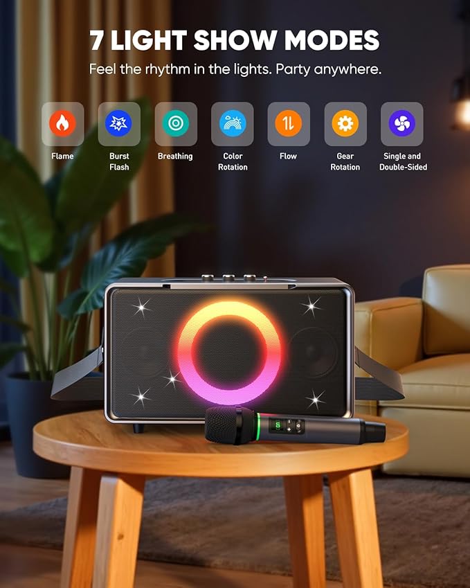 GFEEN Portable Bluetooth Speaker: 200W Peak, Deep Bass, 15H Playtime, Large Party Wireless Speakers, Powerful Loud Sound, Light Show, Fast Charging for Outdoor, Backyard, Home(Silver with 1Mic)