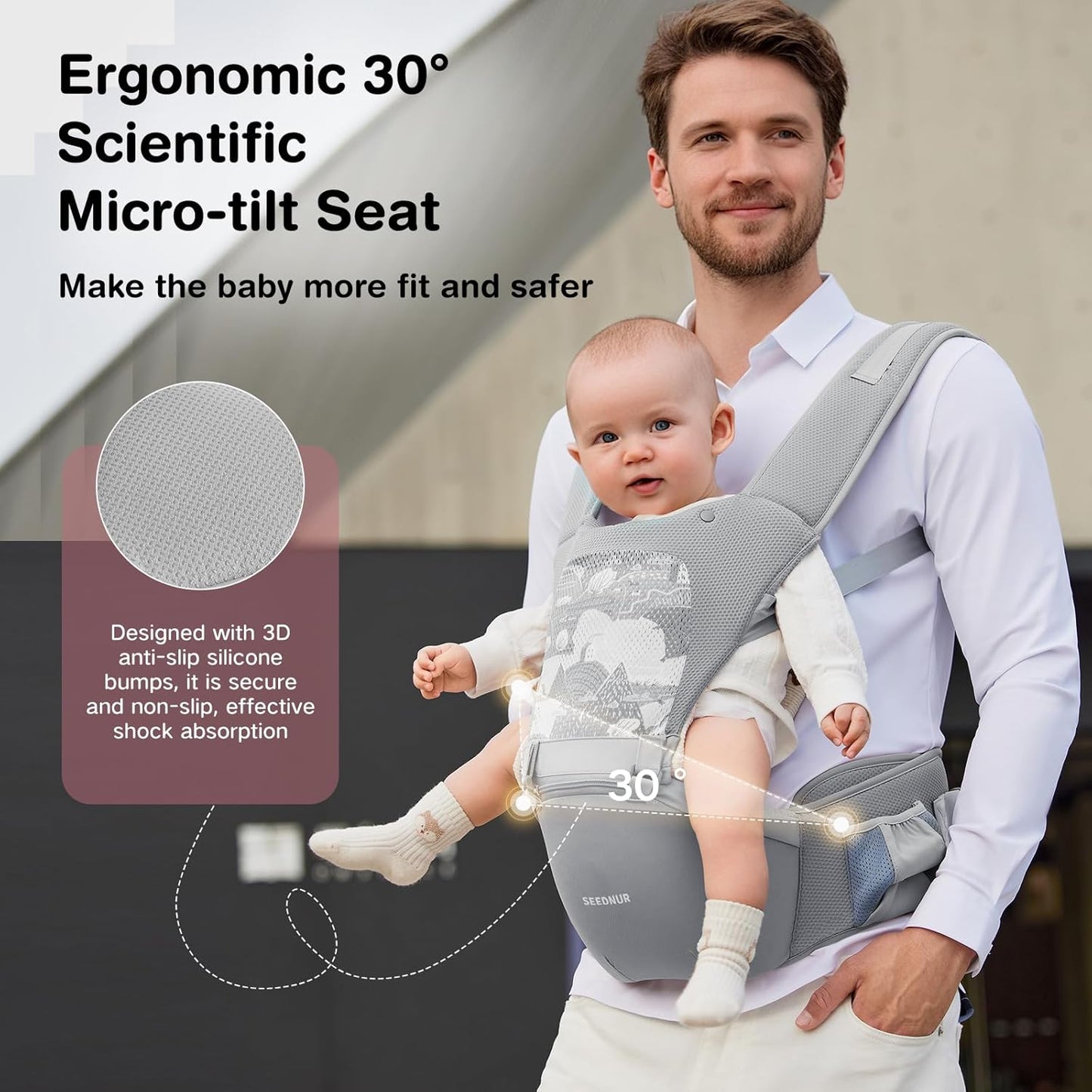 Baby Carrier with Hip Seat, SEEDNUR 6-in-1 Baby Carrier Newborn to Toddler, Ergonomic & Lightweight Toddler Carrier, Adjustable Baby Holder Carrier to Hands-Free Perfect for Travel and Shopping