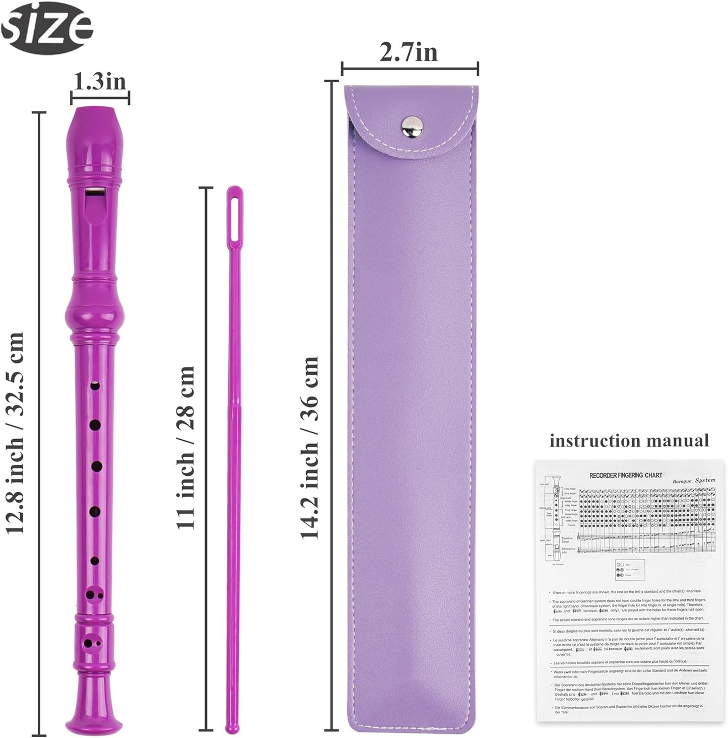 LIZIMANDU Recorder Instrument for Beginner Kids Adults,8-Hole Soprano Descant Recorder Music Flute with with Cleaning Rod & Leather Case For School Student Home Entertainment(2-Purple)
