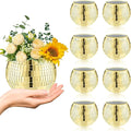 8 PCS Disco Ball Vase,Glass Disco Ball Planter Candle Holder Vase Bulk Mirror Disco Ball Flower Vase for Wedding Centerpieces,Birthday,Office,Bedroom(Gold)