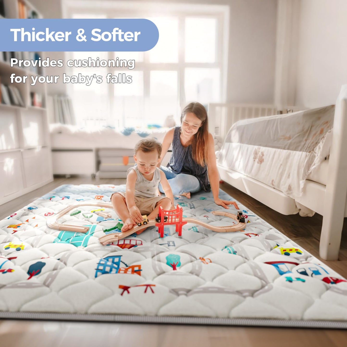 Car Portable Baby Play Mats for Baby 71" X 59" Playpen Mat Upgraded Thicker Babies Floor Play Mat Non-Slip Cushioned Crawling Mat Waterproof Activity Playmats for Babies Toddler Tummy Time(71X59)