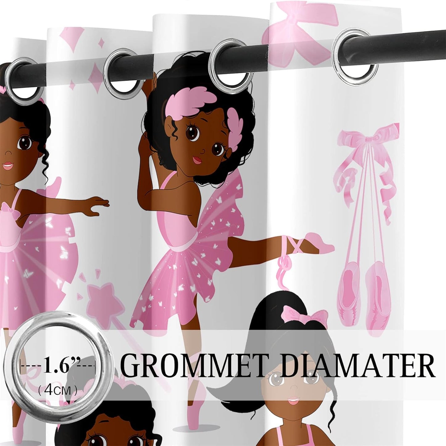 Cute Black Girl Curtain Panels for Girl Room Black Girl Curtains Grommets Top Drapes for Kids Nursery Bedroom Lovely Girls Themed Thermal Insulated Curtains, Black Girl Curtains, 82" x 84"