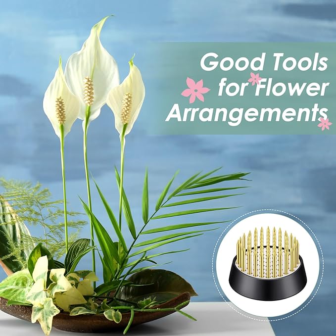 Kritkin 24 Pieces Flower Frogs Holder Mini Floral Round Flower Japanese Arranger Fixed Pin Holder for Arrangements Floral Plant Small Vase Ikebana Decoration Supplies Plant Fixation(1.34 Inch,Gold)