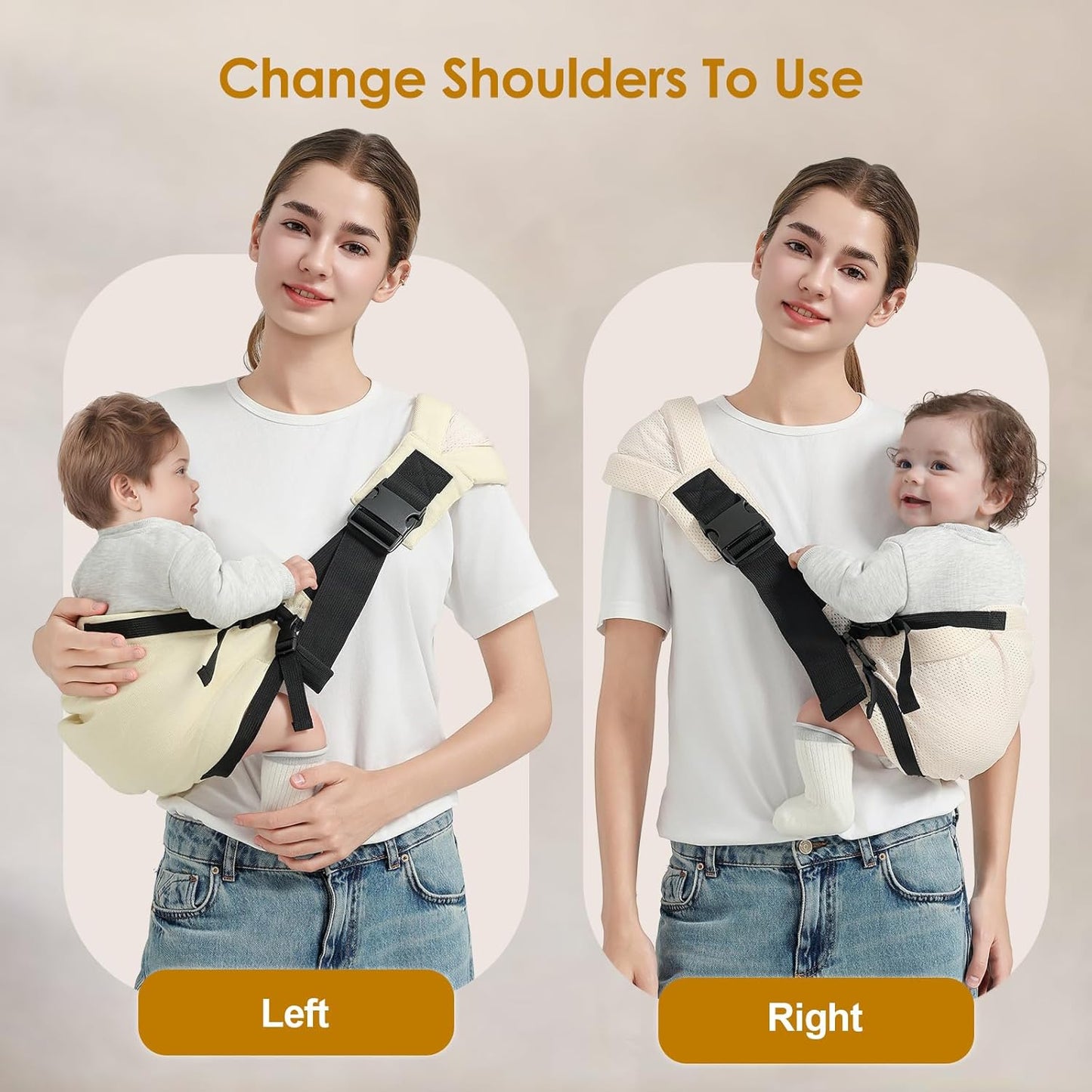 Toddler Sling Carrier, Easy to Wear Baby Carrier Sling 7-40 lbs, Adjustable Lightweight Baby Wrap Sling, Perfect Toddler Hip Carriers One Size Fits All, Beige Mesh