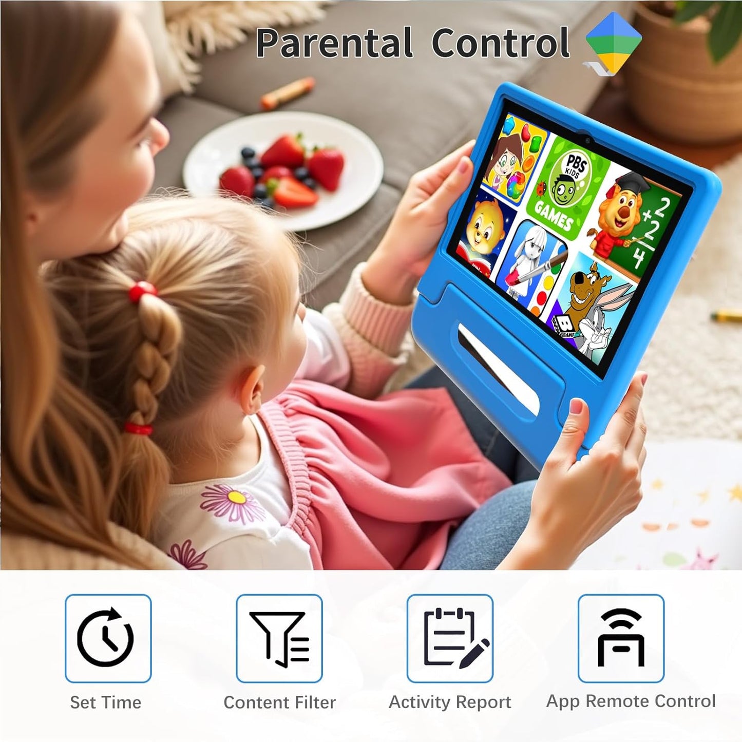 Tablet for Kids, 10 Inch Kids Tablet Android, 64GB, Octa-Core, WiFi 6, Big Battery, Google Kids Space, Parental Control 1280 * 800 HD Display Blue