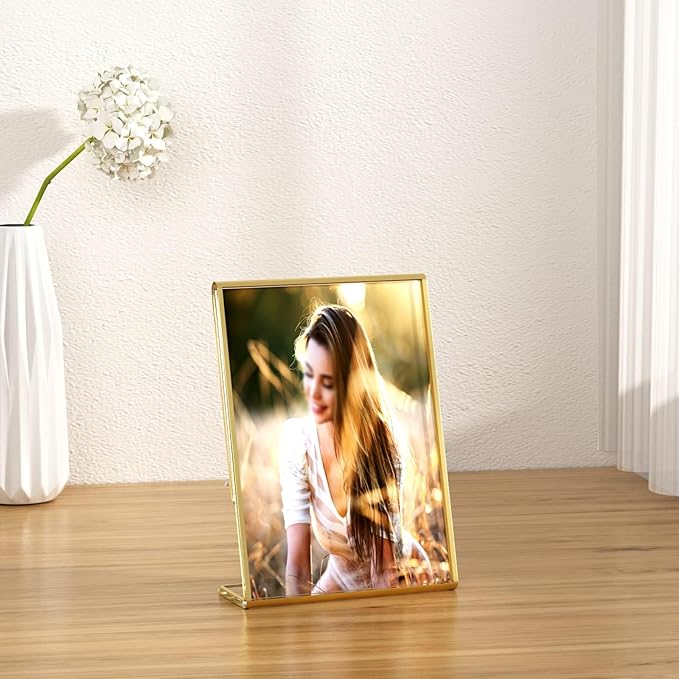 NIUBEE 4 x 6 Gold Frames, 6 Pack Acrylic Slanted Back Gold Picture Frames for Wedding Table Numbers, Restaurant Signs, Photos, Perfect for Wedding, Party, Event
