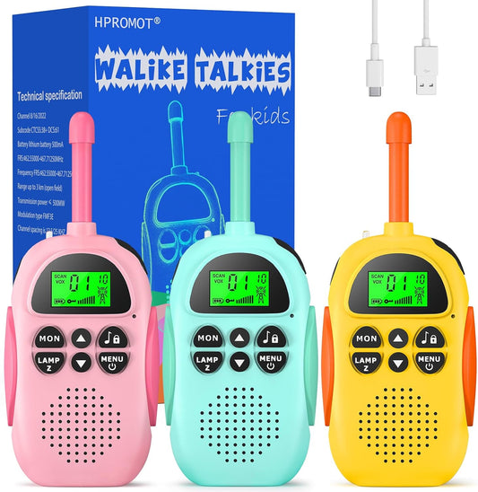 Walkie Talkies for Kids Rechargeable 3 Pack Kids Walkie Talkies, Long Range 22 Channels 2 Way Radio Kids Birthday Toy Gift for 3-12 Year Old Boys Girls Outdoor Adventures Camping Hiking
