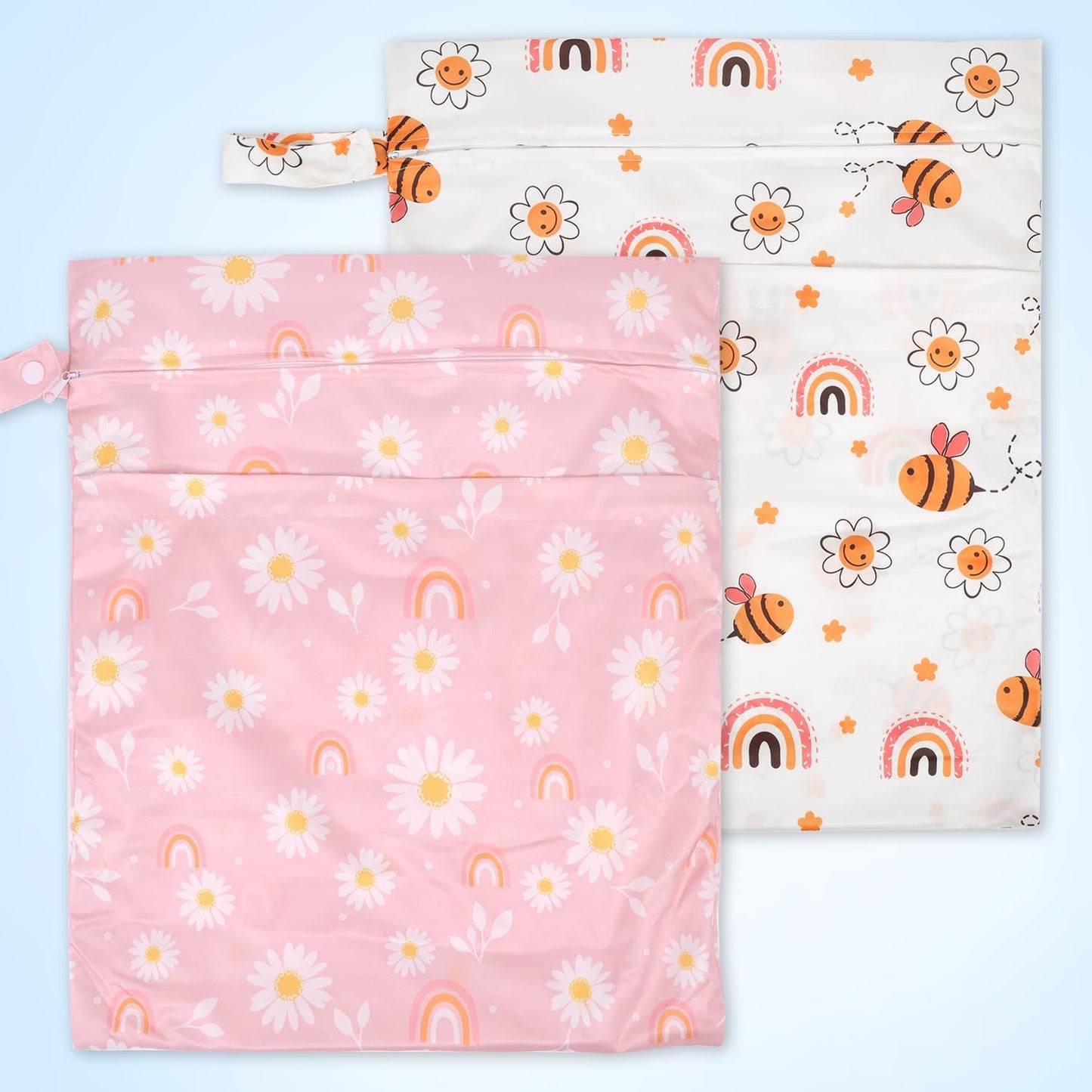 2pcs Travel Waterproof Laundry Bag, Cloth Diaper Wet Dry Bags with Handle & 2 Zipper Pockets, Reusable Washable Dirty Clothes Bag for Baby Adult Travelling Hanging, Bathing Beach Pool Daycare