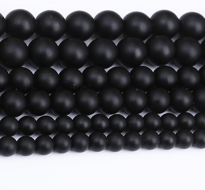 Natural Frosted Black Glass Stone Beads Gemstone Round Crystal Energy Jade Beads Stone Beads for Jewelry Making DIY Bracelet Necklace Jewelry Making 1 Strand 15.5inch 91PCS 4MM