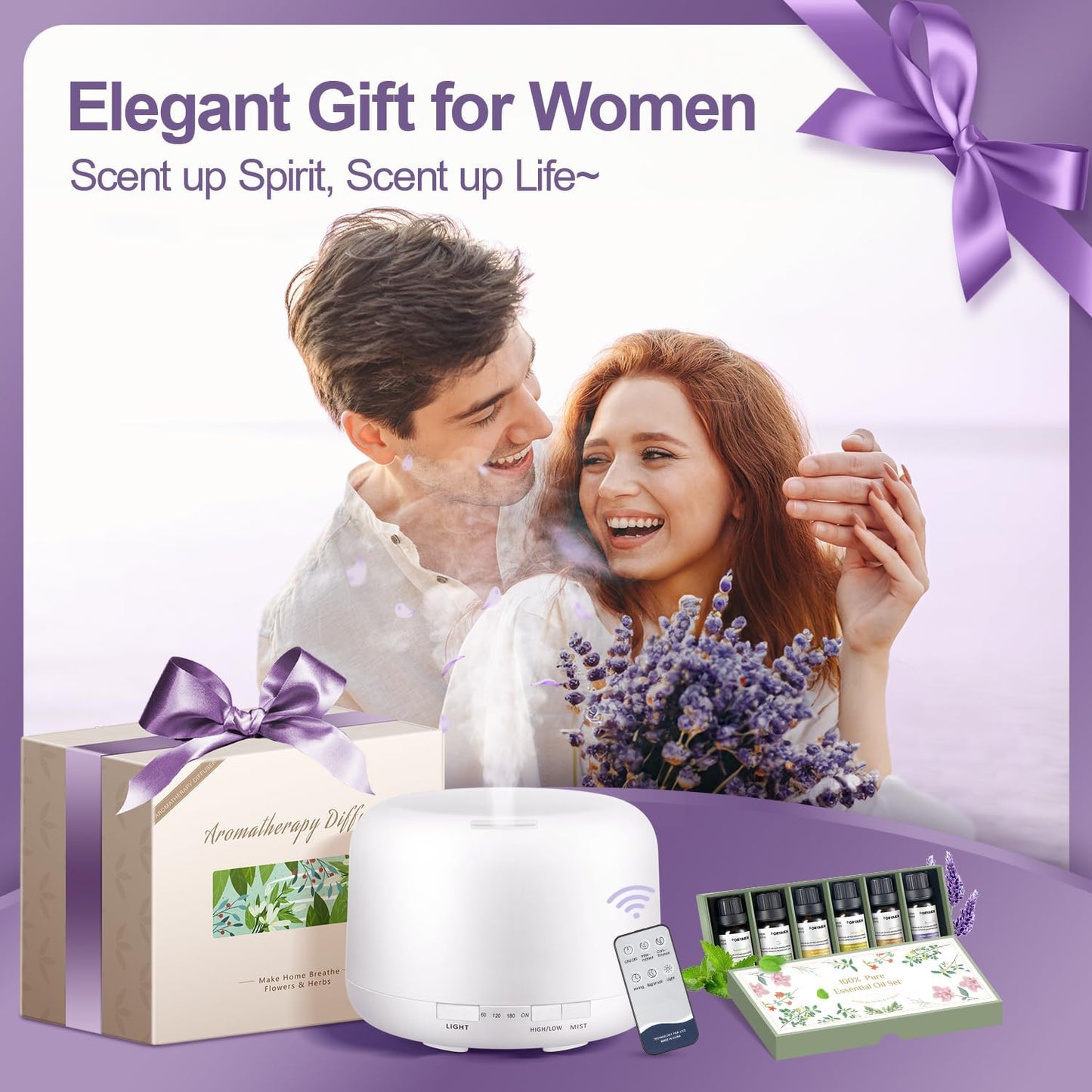 Diffusers for Essential Oils Large Room 500ML+6 Oil Set, Bluetooth Speaker+Remote+8 RGB Lights Essentail Oil Diffuser, Easy to Use & 23Db 100% Quiet Oil Diffuser Large Room, Diffusers for Home