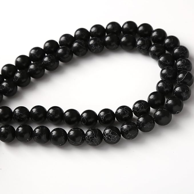 Black Turquoise Stone Beads Gemstone Round Crystal Energy Jade Beads Stone Beads for Jewelry Making DIY Bracelet Necklace Jewelry Making 1 Strand 15.5inch 4MM