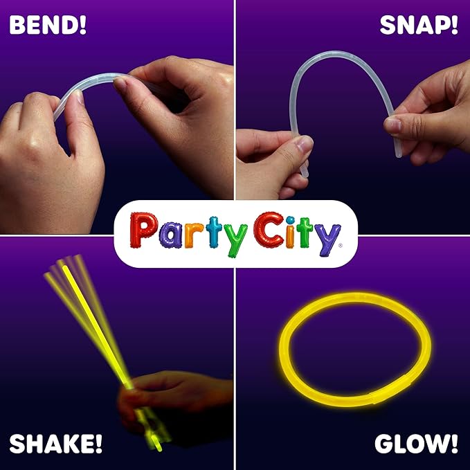 Party City 400 Glow Sticks Bulk Party Pack 8”– Neon Glow in the Dark Party Supplies, Glowsticks with Connectors Bracelets & Necklaces, Light Up Favors for Kids, Adults, Birthdays, Parties, Decorations