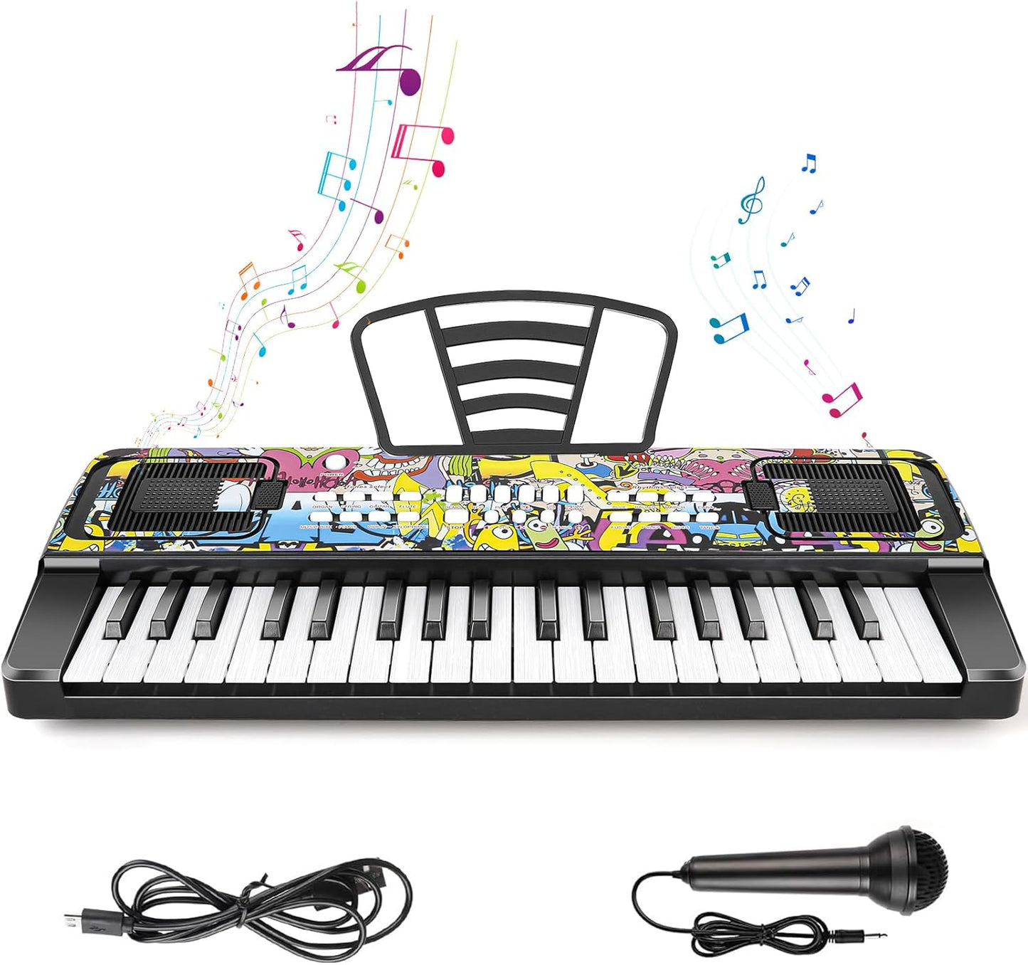 Kids Keyboard Piano, 37 Keys Keyboard Electric Digital Piano, Early Learning Educational Musical Toys Piano for Kids Toddlers Beginners with Music Stand, Microphone - Christmas Birthday Gifts, Black