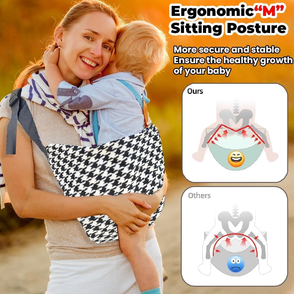 Baby Sling Carrier Adjustable Baby Sling 2025 Upgraded Toddler Sling Comfortable Baby Wrap Carriers Ergonomic-Designed, Travel Friendly Carrying 10-45 Lbs Blackwhite