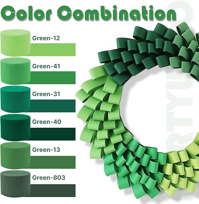 PartyWoo Crepe Paper Streamers 4 Rolls 328ft, Pack of Bluish Green Party Streamers, Crepe Paper for Birthday & Wedding Decorations (1.8 in x 82 Ft/Roll)