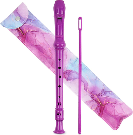 Recorder Instrument for Beginner Kids Adults,8-Hole Soprano Descant Recorder Music Flute with with Cleaning Rod & Leather Case For School Student Home Entertainment(2-Purple Blue Splash-ink)