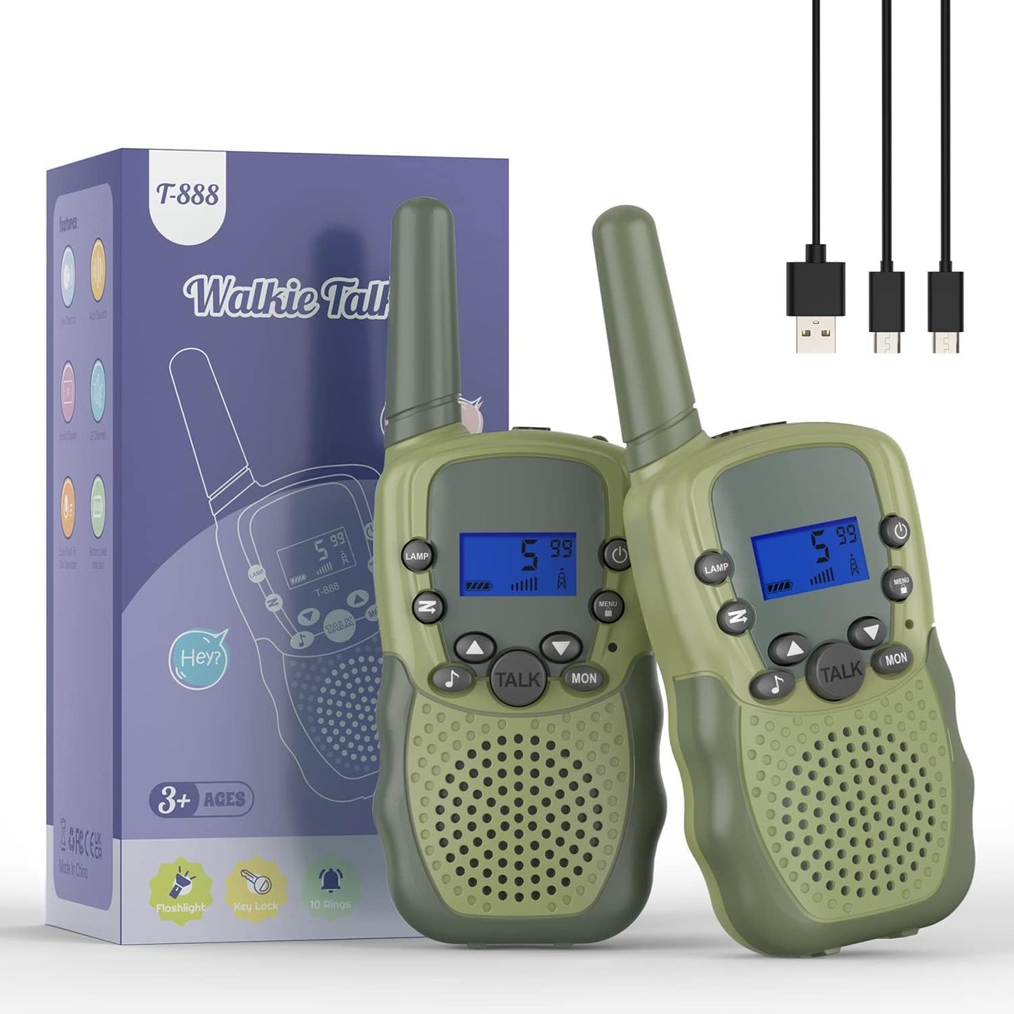 Kids Walkie Talkies Rechargeable for Boys Girls, Selieve 2 Way Radio 22 Channel 3 Miles Range HD Voice Handheld Walky Talky Toy, Birthday Gifts for 3-12 Year Old Kids for Adventure Garden Game