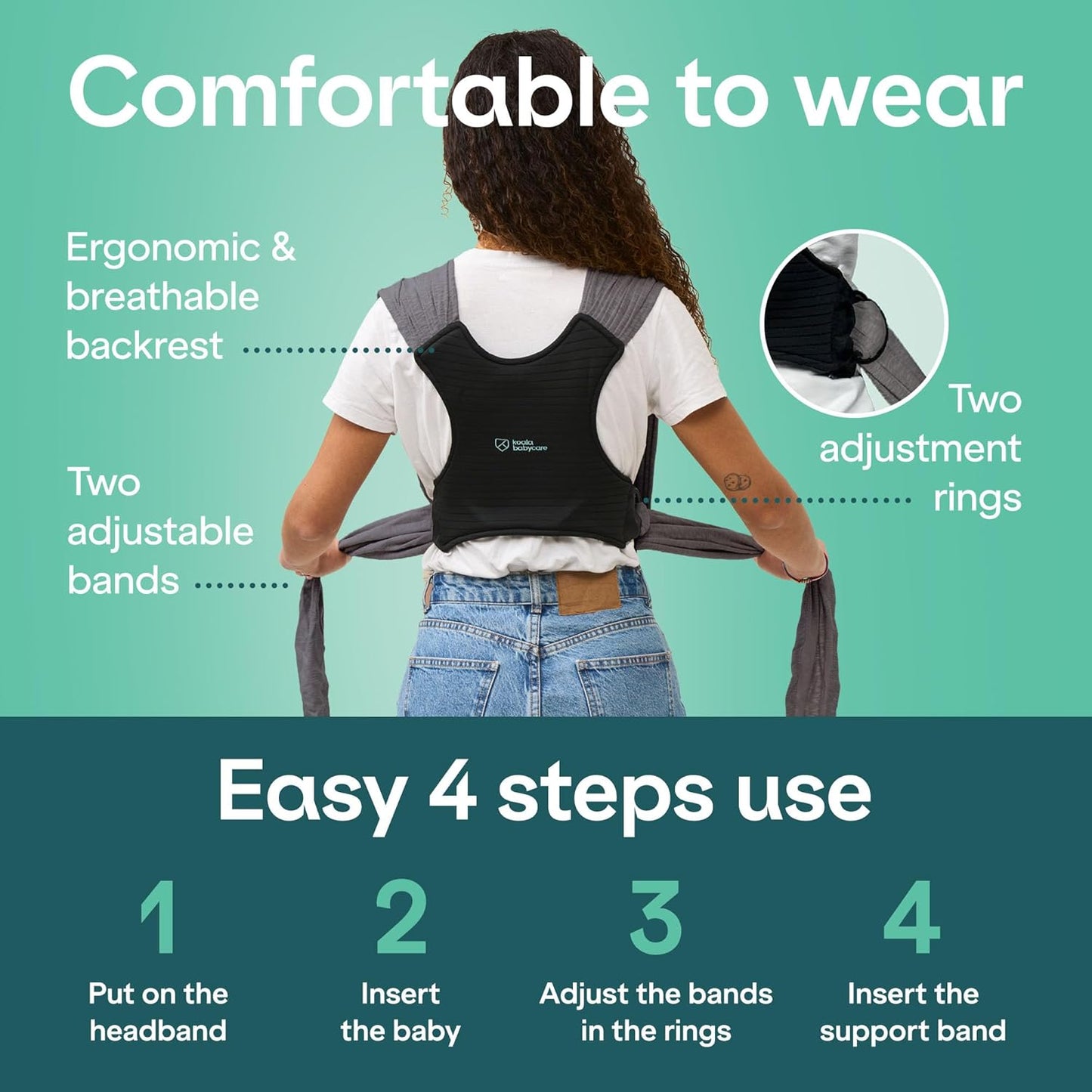 Koala Babycare Baby Carrier Wrap, Easy to Wear As a T-Shirt - Original Baby Carrier Newborn to Toddler - Sling One Size Fits All - Baby Wraps Carrier Up to 22lbs