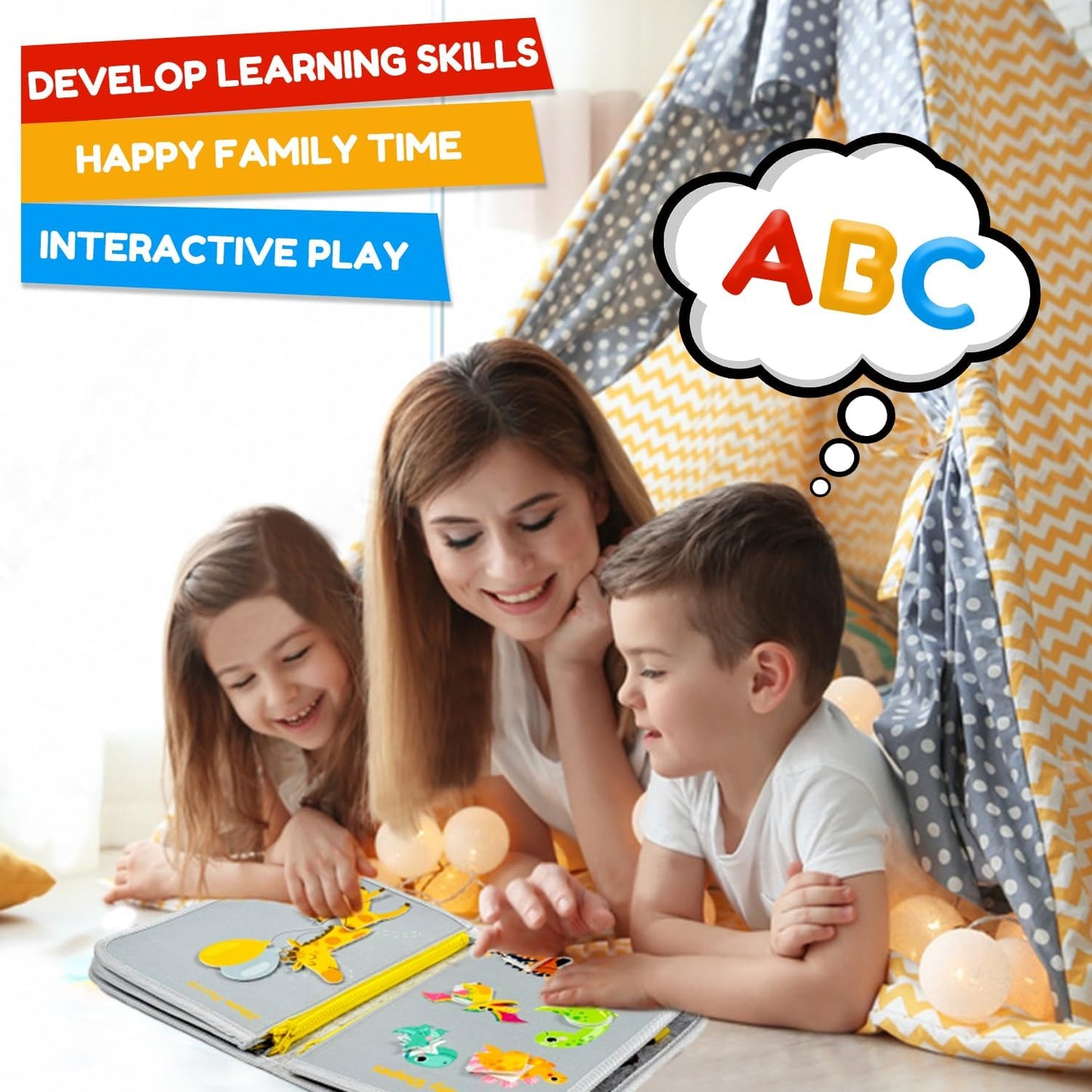 Qizfun Busy Board Book Montessori Toys for 1 2 3 4 Year Old, Boy Girl Birthday Gifts, Educational Sensory Learning Toys for Toddlers 1-3, Car Airplane Travel Activities Toys for Kids Ages 2-4 Year Old