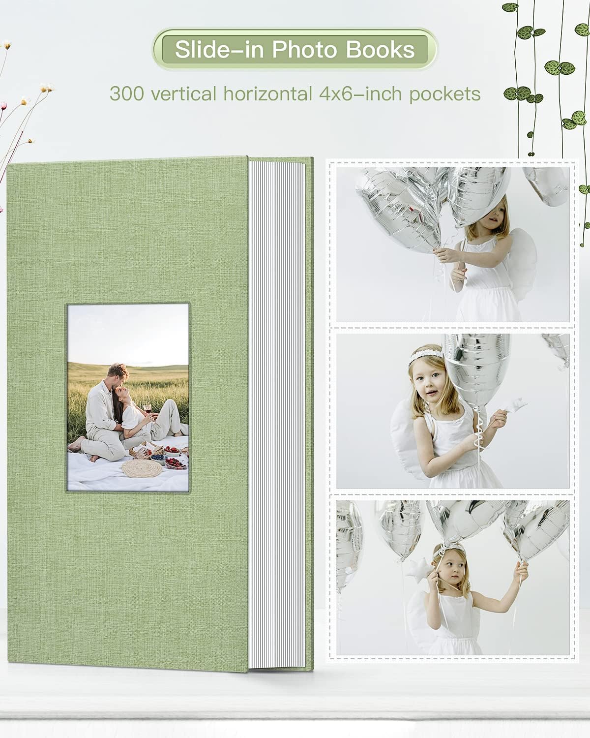 popotop Photo Album 4x6-300 Photos Linen Cover Photo Books with 300 Horizontal Pockets,Slip-in Picture Albums for Family Wedding Anniversary Baby Vacation Pictures